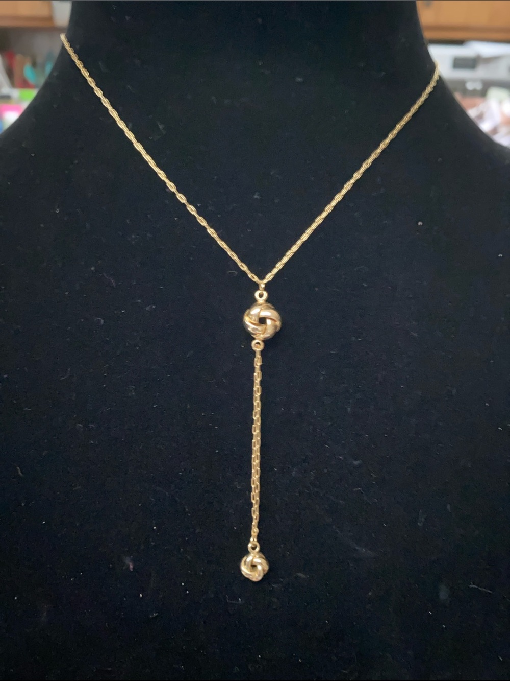 Gold Knot Drop Y-Necklace